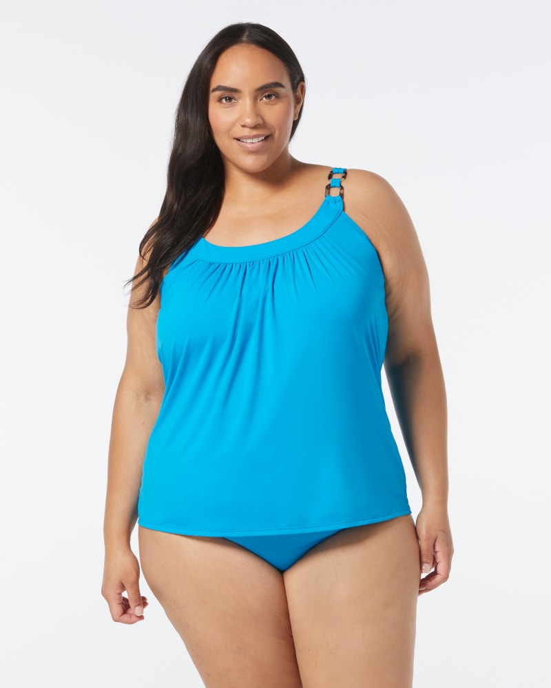 Front of a model wearing a size 36E ULTRA FIT TANKINI in CERULEAN by Coco Reef. | dia_product_style_image_id:333156